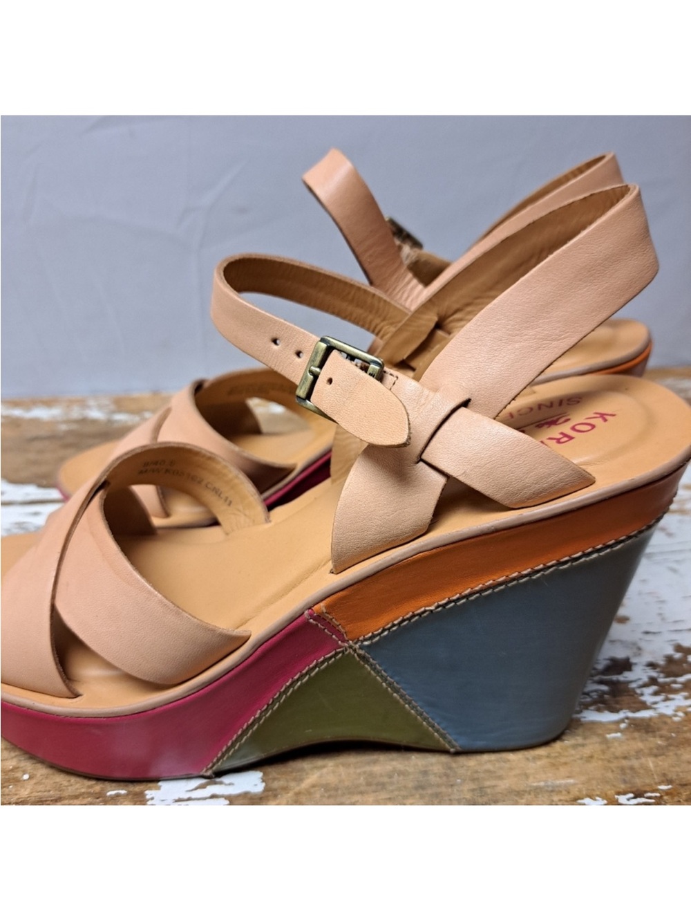 Kork-Ease Bette/Eva Tan Leather Multi Color Wedge Size 9 - Picture 5 of 7